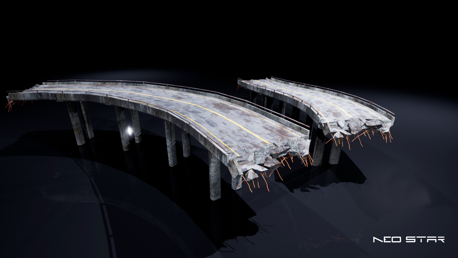 Post Apocalyptic Broken Highways Low-poly 3D model_2