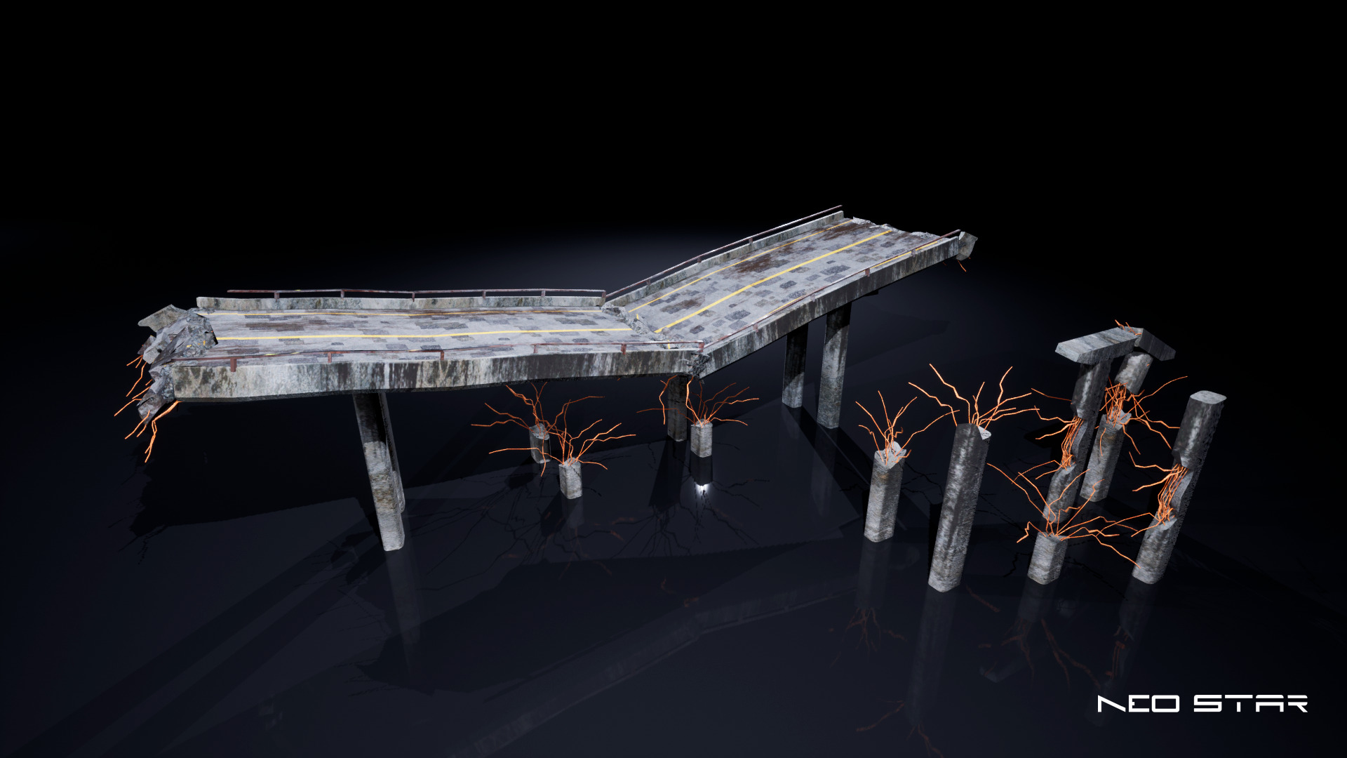 Post Apocalyptic Broken Highways Low-poly 3D model_6