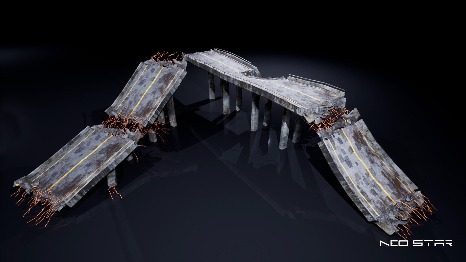 Post Apocalyptic Broken Highways Low-poly 3D model_5