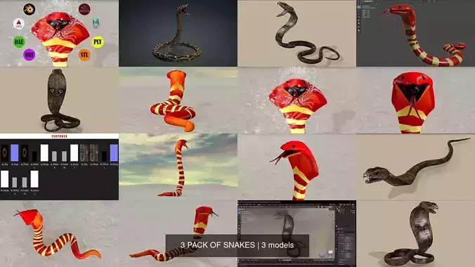 3 PACK OF SNAKES 3D Model Collection