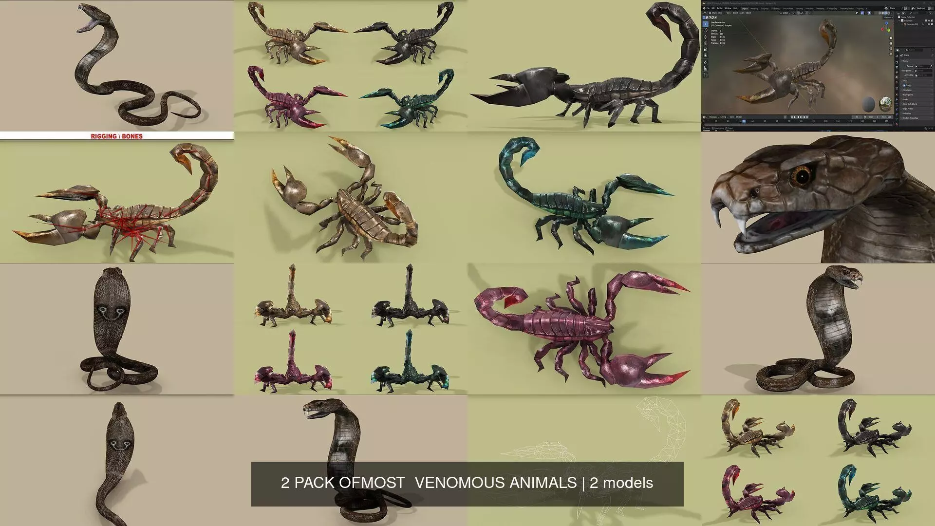 2 PACK OFMOST  VENOMOUS ANIMALS 3D Model Collection_0