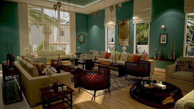 3D Living Room Salon with Dining room  3D model