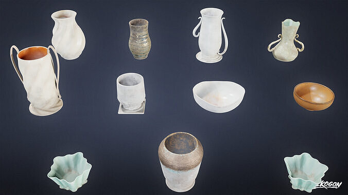 SUBURBS - Vase Set 01 - LOW POLY AND NANITE Low-poly 3D model