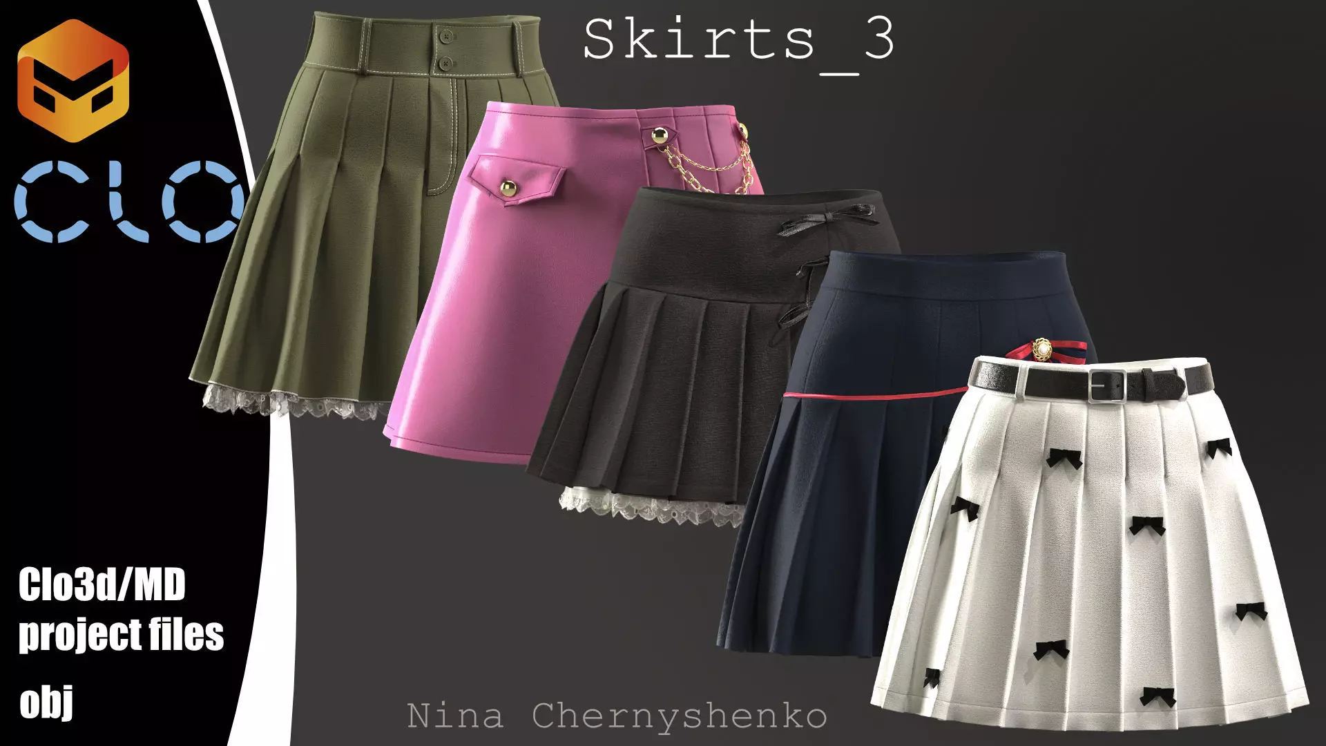 Skirts 3 - Marvelous Designer project and OBJ 3D model