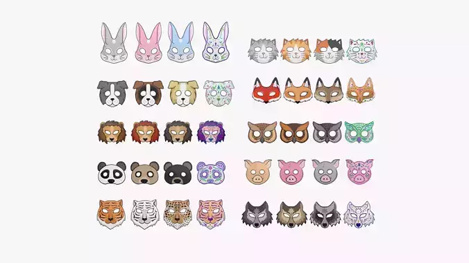 40 Animals Mask Paper Collection - Character Design Fashion 