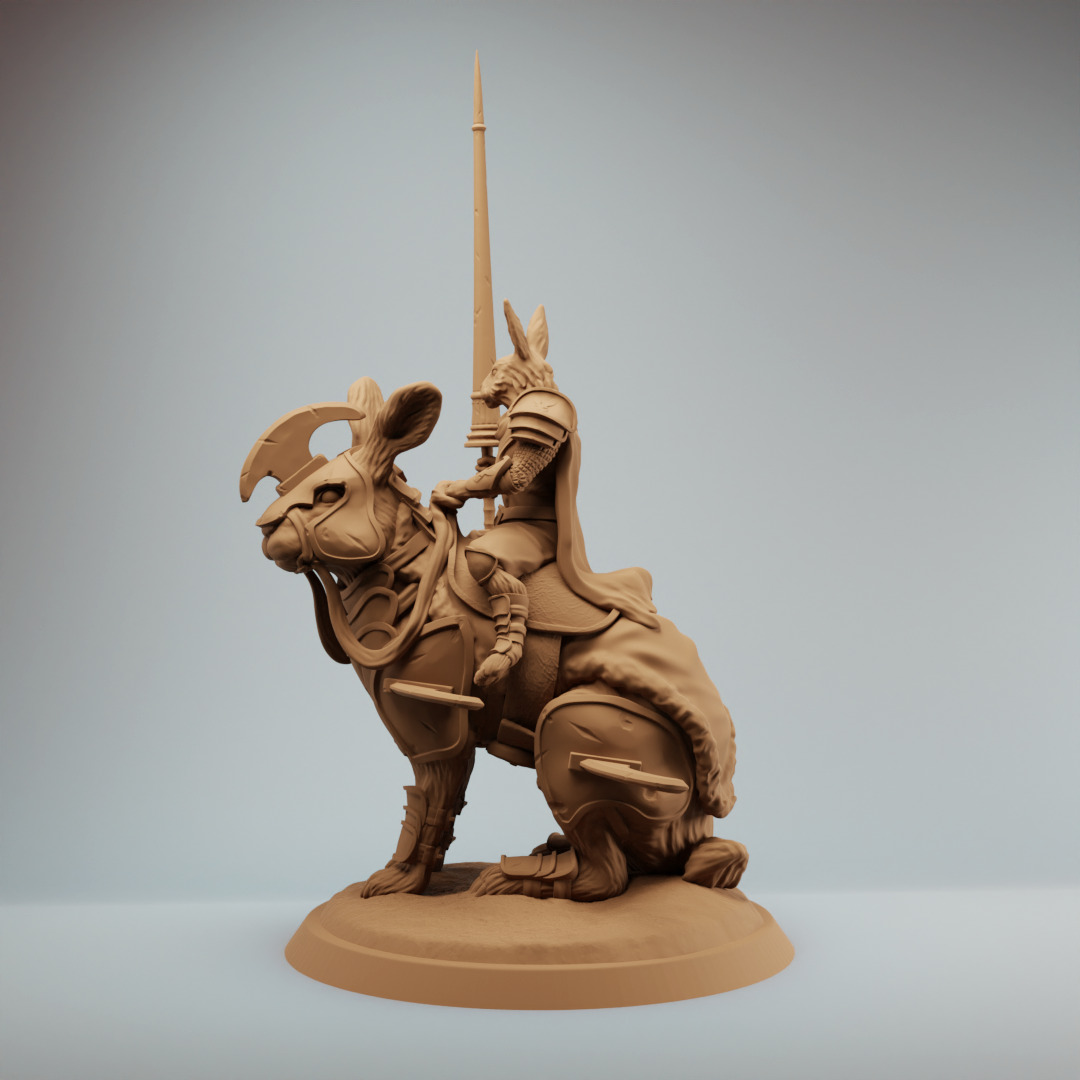 Harengon Rabbit Folk Knight riding a Giant Battle Rabbit 3D print model_3