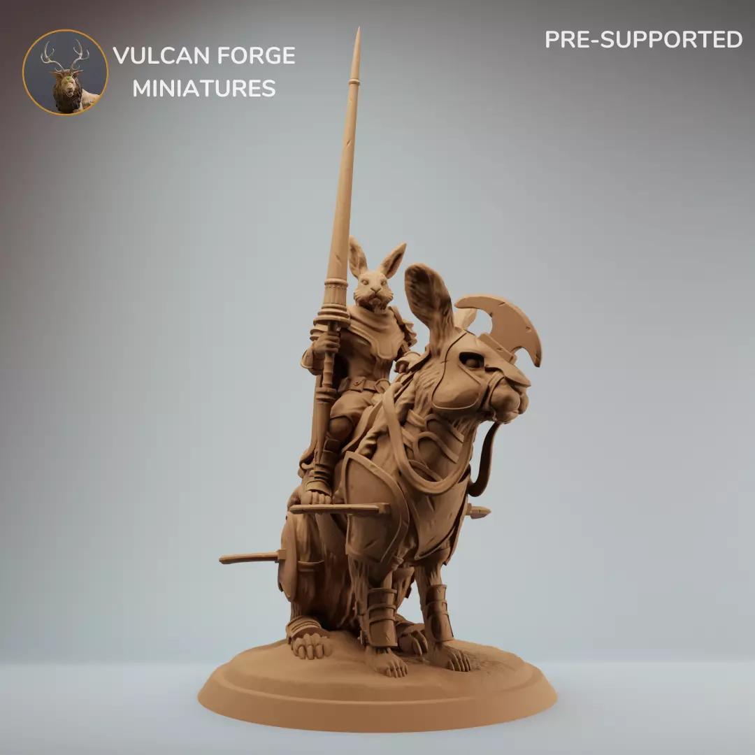 Harengon Rabbit Folk Knight riding a Giant Battle Rabbit 3D print model_0