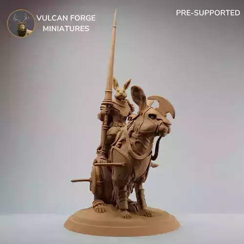 Harengon Rabbit Folk Knight riding a Giant Battle Rabbit 3D print model