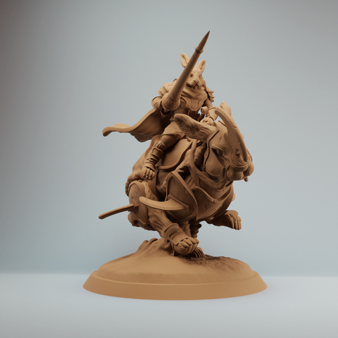 Harengon Rabbit Folk Knight riding a Giant Rabbit Charging 3D print model_2