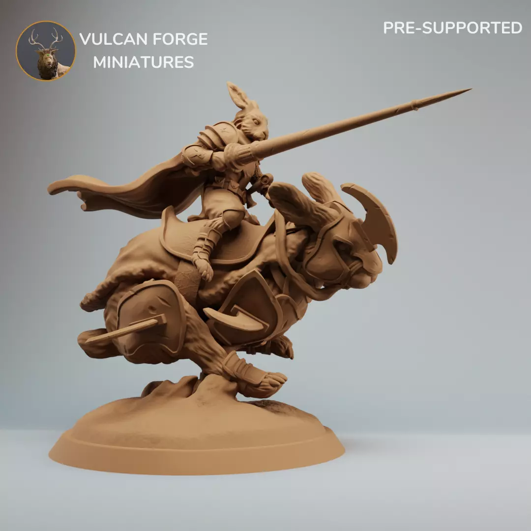 Harengon Rabbit Folk Knight riding a Giant Rabbit Charging 3D print model_0