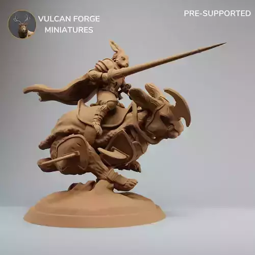 Harengon Rabbit Folk Knight riding a Giant Rabbit Charging 3D print model