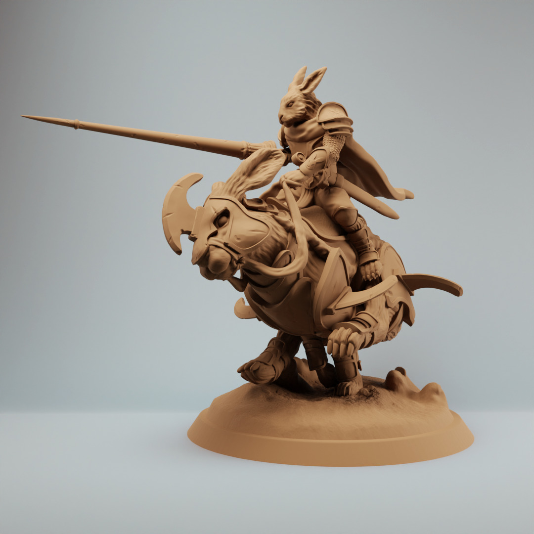 Harengon Rabbit Folk Knight riding a Giant Rabbit Charging 3D print model_1