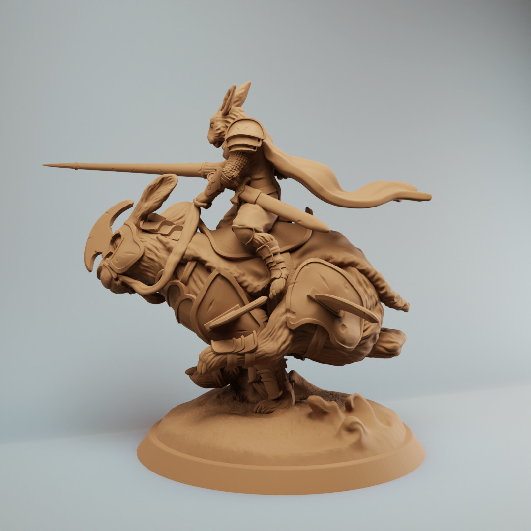 Harengon Rabbit Folk Knight riding a Giant Rabbit Charging 3D print model_3