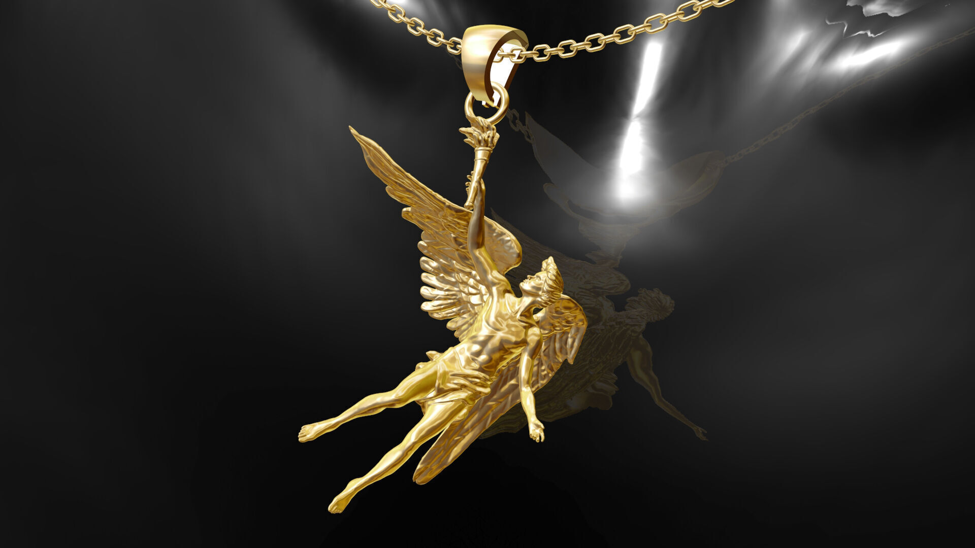 Angel holding torch gold pendant jewelry 3D print model_4