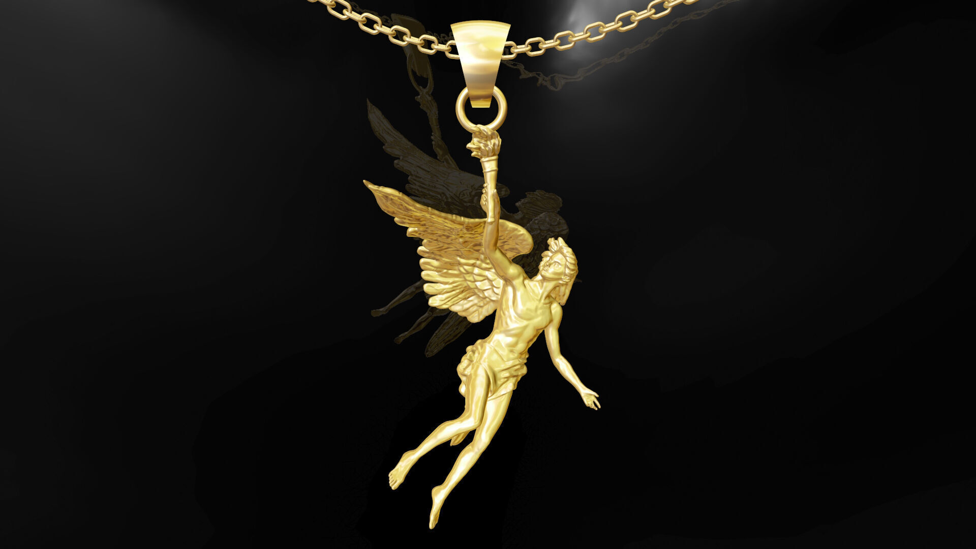 Angel holding torch gold pendant jewelry 3D print model_3