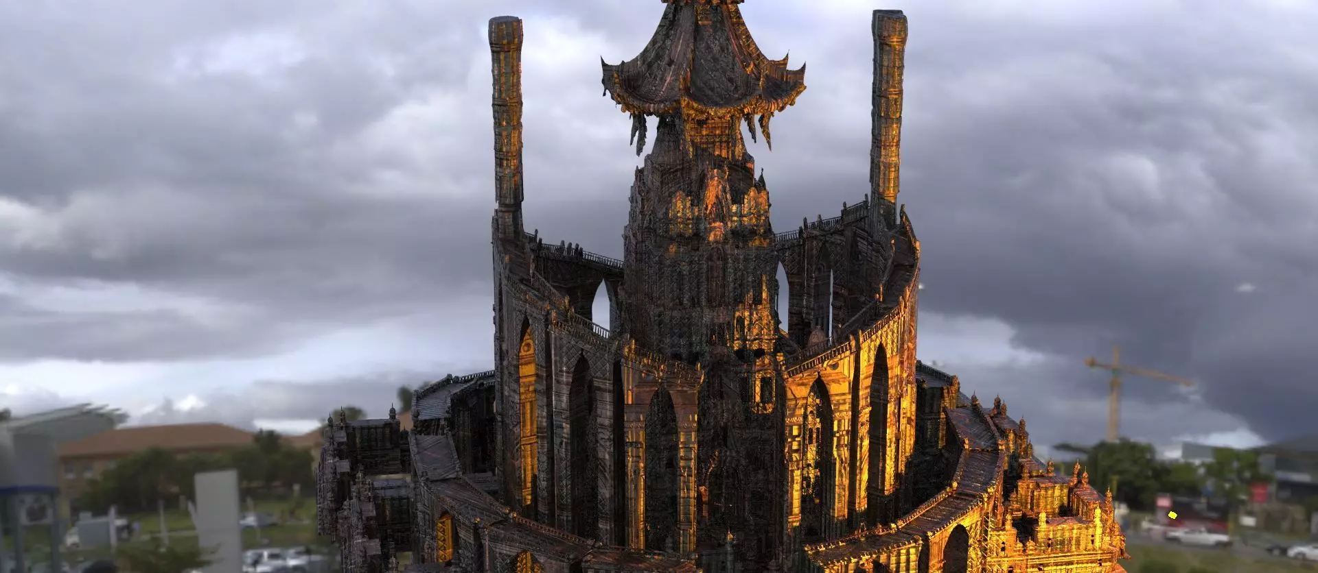 Horror Chateau  Fortress fantasy castle 3D model_0