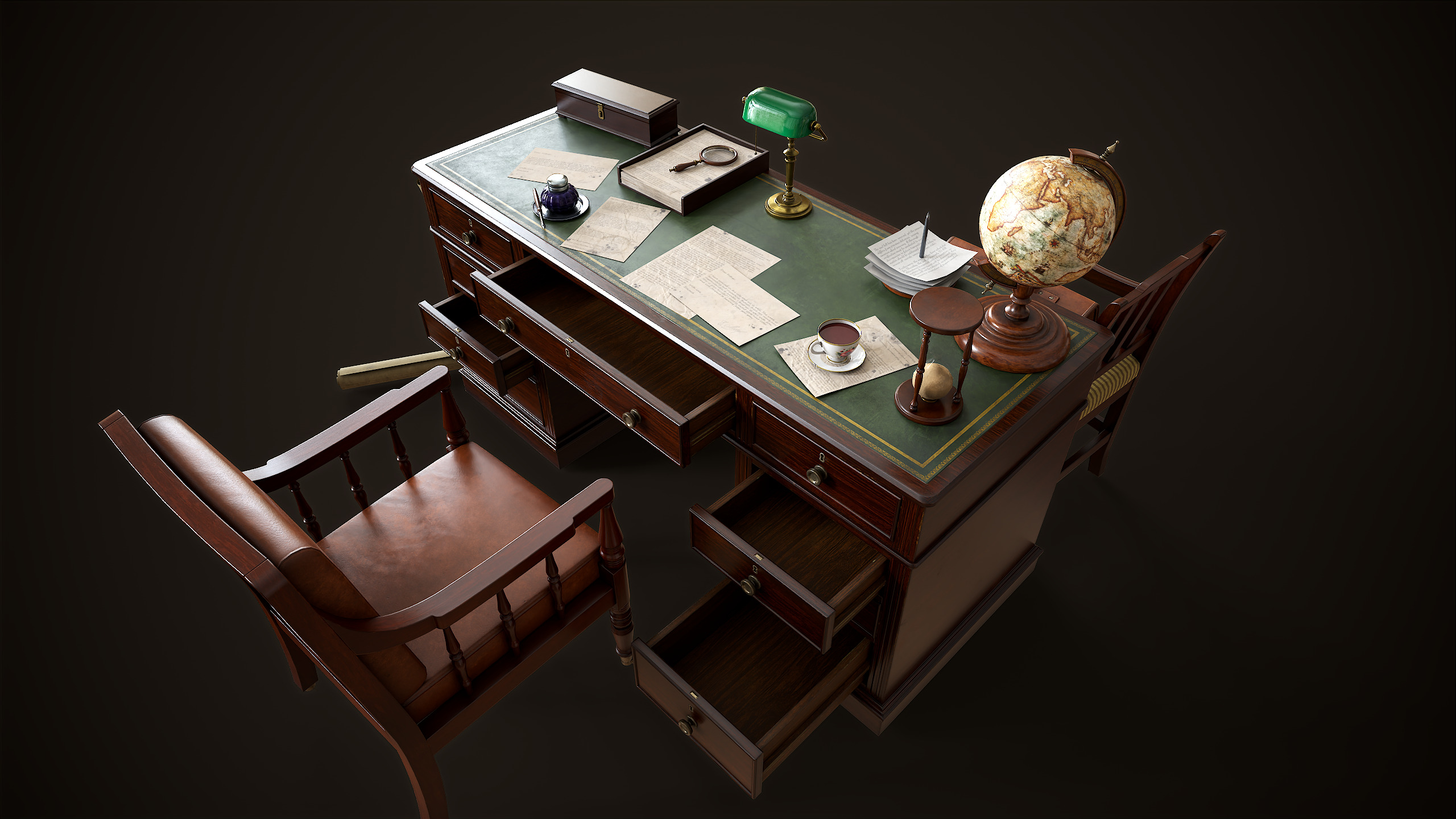 Vintage Office 1930s Asset Pack Low-poly 3D model_8