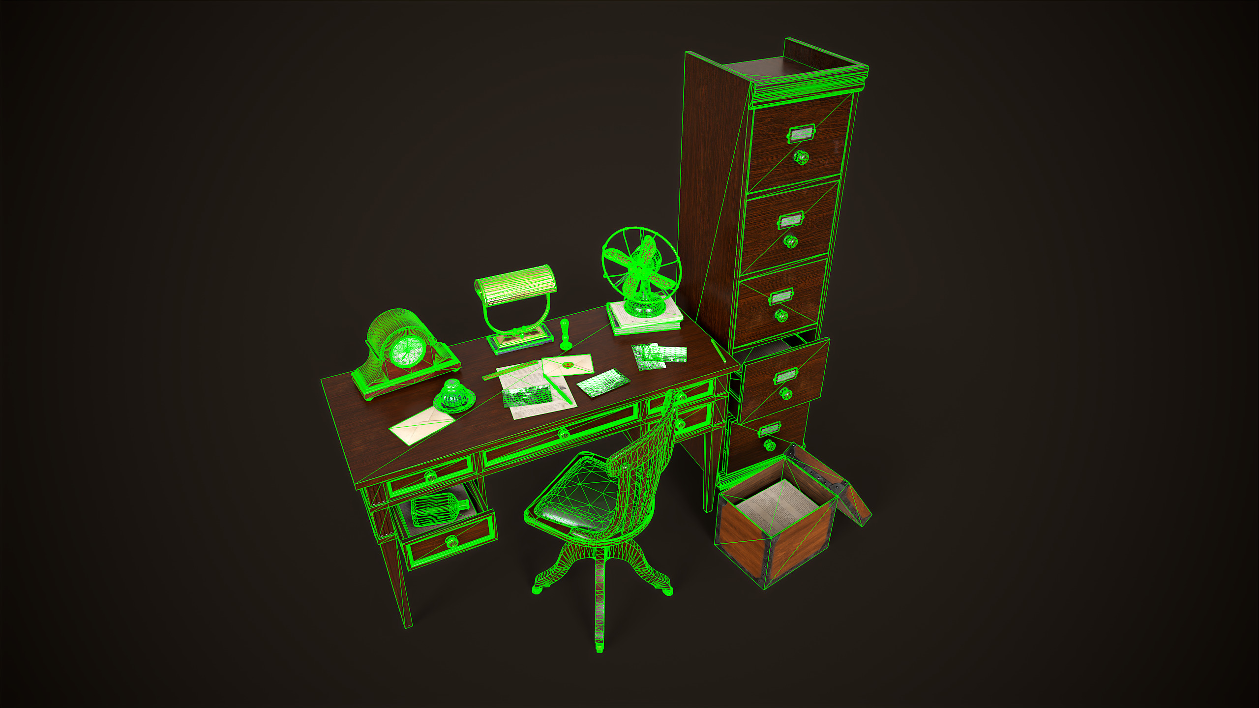 Vintage Office 1930s Asset Pack Low-poly 3D model_19