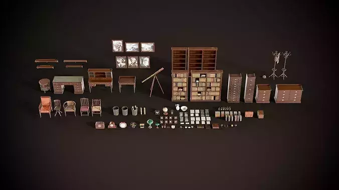Vintage Office 1930s Asset Pack Low-poly 3D model 2