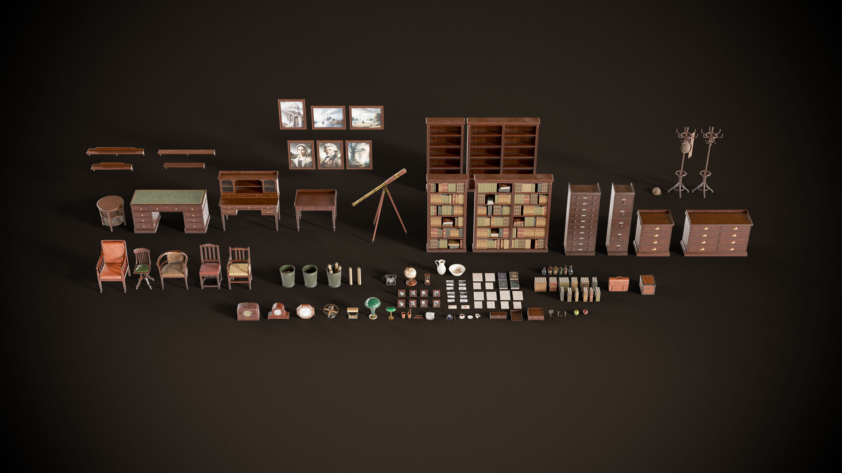 Vintage Office 1930s Asset Pack Low-poly 3D model_1