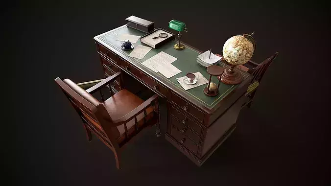 Vintage Office 1930s Asset Pack Low-poly 3D model 4