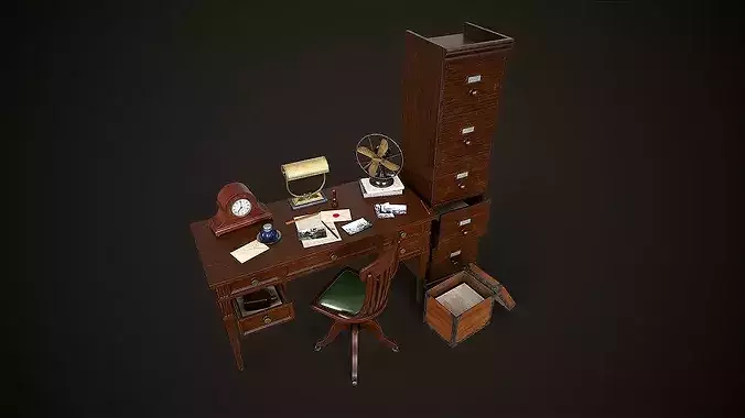 Vintage Office 1930s Asset Pack Low-poly 3D model 5