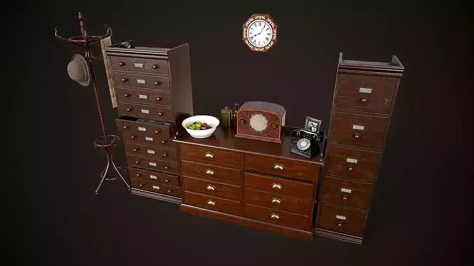 Vintage Office 1930s Asset Pack Low-poly 3D model 6