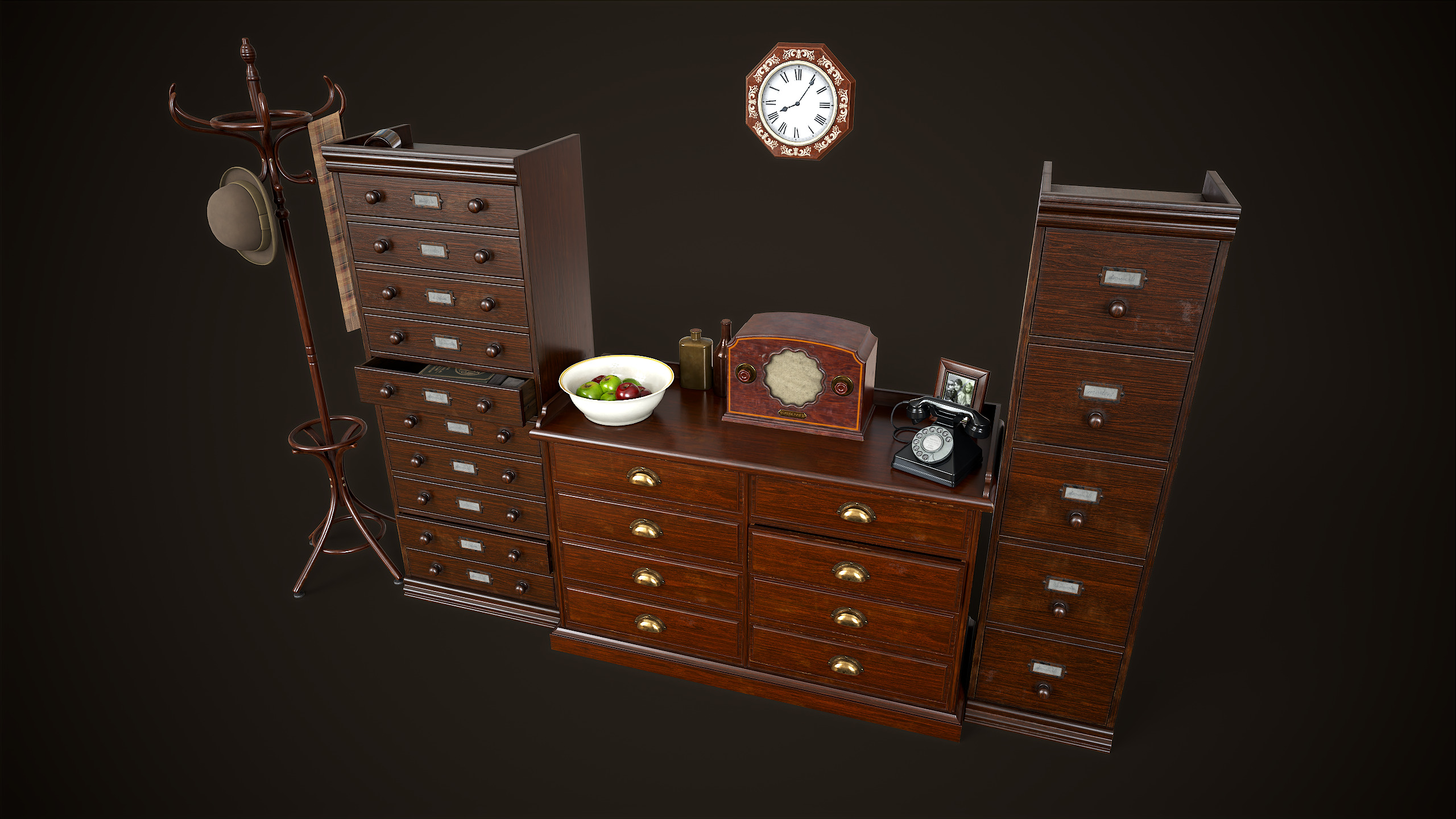 Vintage Office 1930s Asset Pack Low-poly 3D model_5
