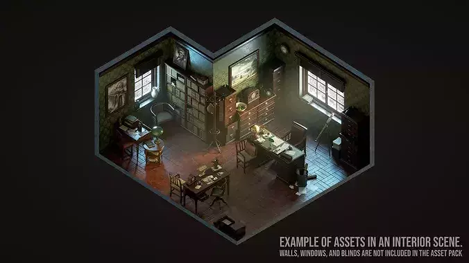 Vintage Office 1930s Asset Pack Low-poly 3D model 3