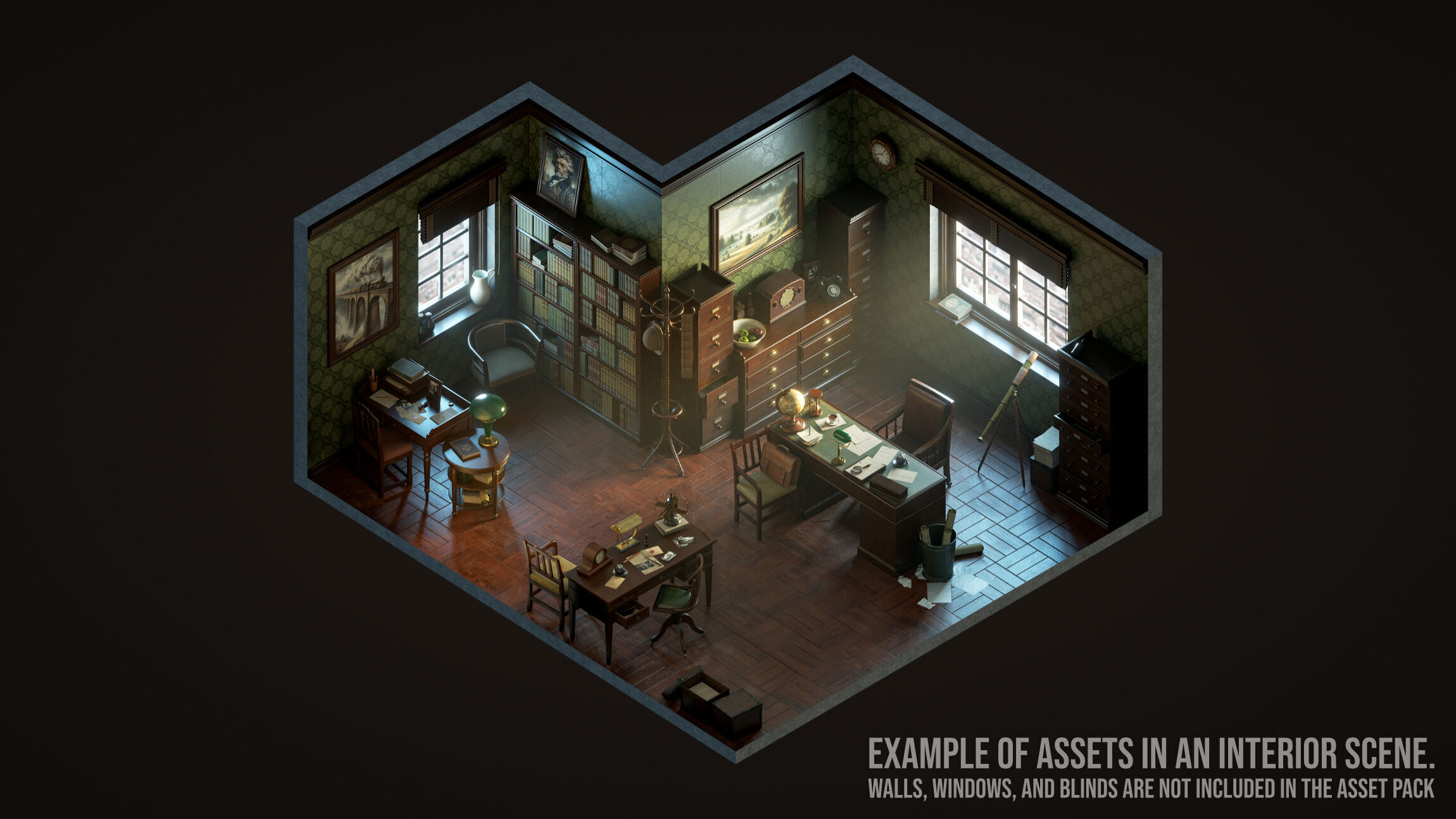 Vintage Office 1930s Asset Pack Low-poly 3D model_2