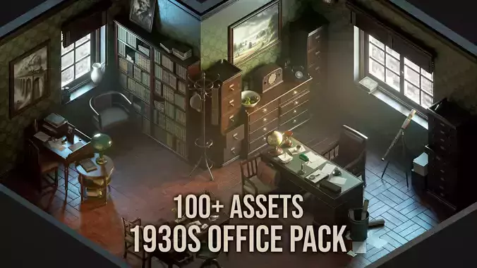 Vintage Office 1930s Asset Pack Low-poly 3D model