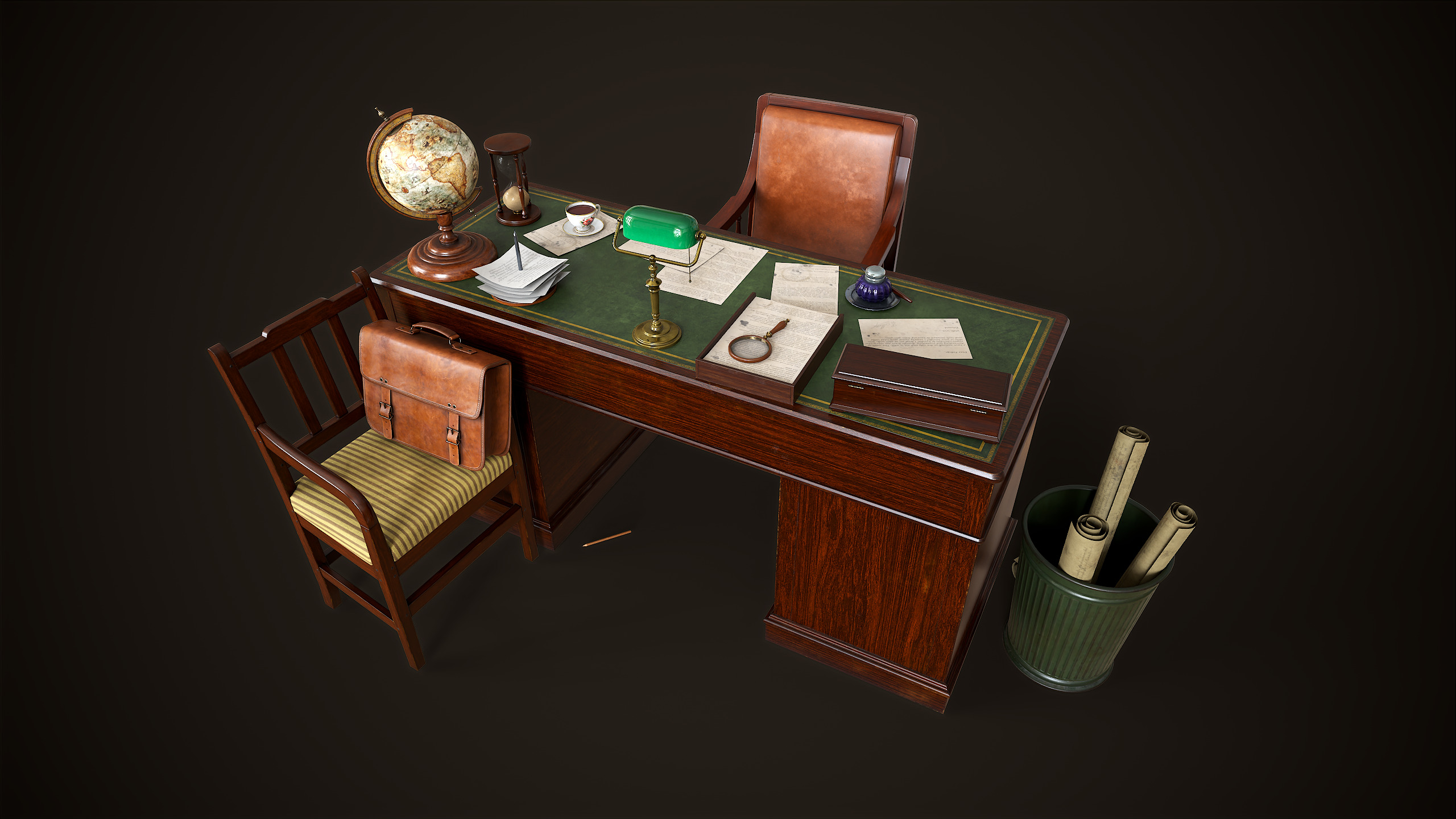 Vintage Office 1930s Asset Pack Low-poly 3D model_9