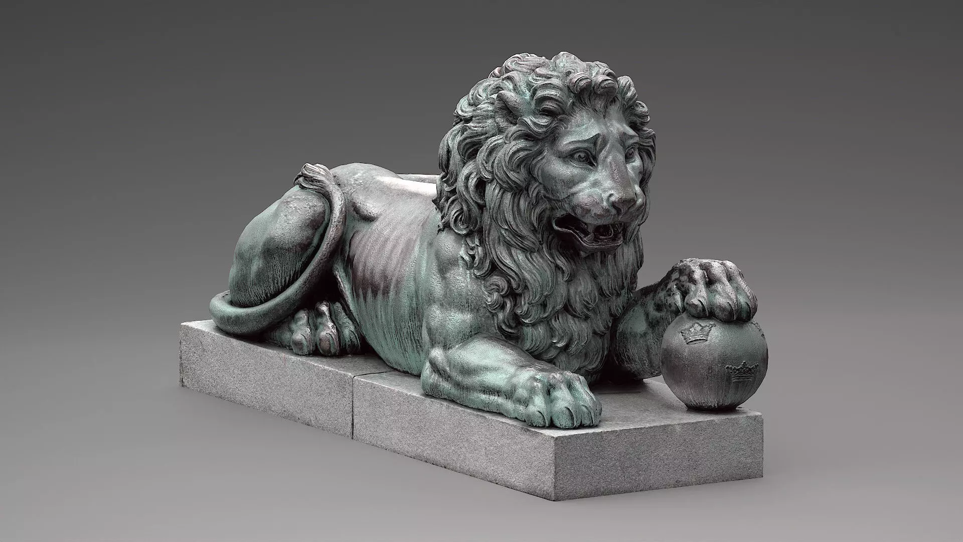 Bronze Lion Statue Low-poly 3D model_0