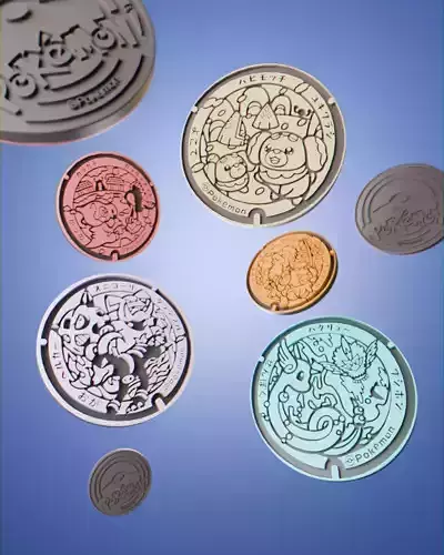 Poke tcg coins Lids akita set  3D print model