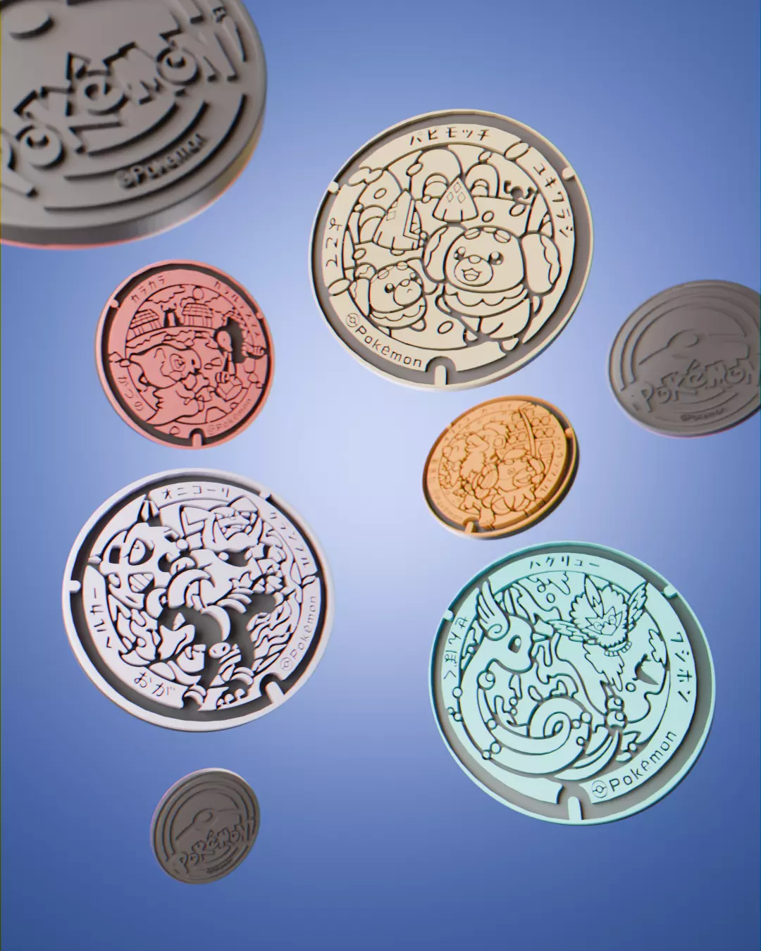 Poke tcg coins Lids akita set  3D print model_0