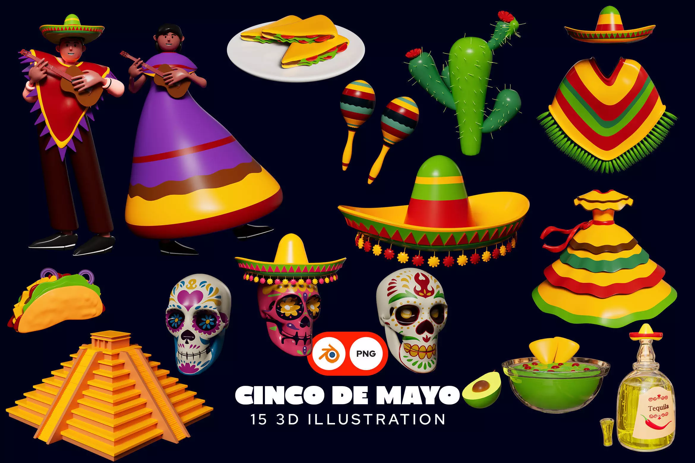 Cinco de Mayo 3D Object Illustration Low-poly 3D model_0