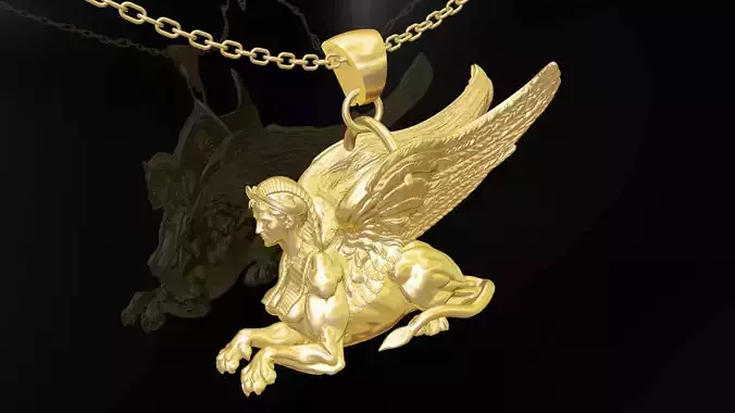 Sphinx gold pendant jewelry 3D print model
