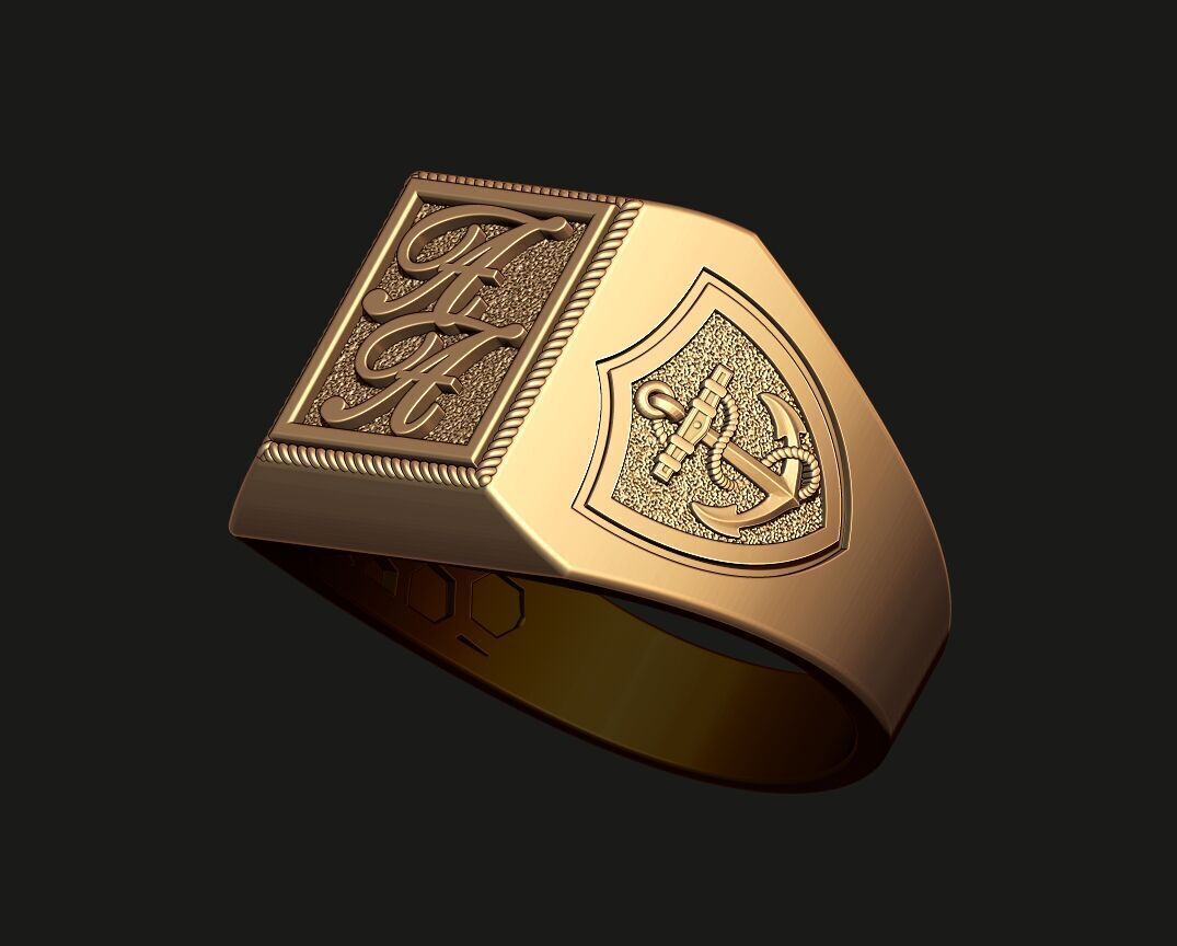 SIGNET RING WITH ANCHORS 3D print model_8