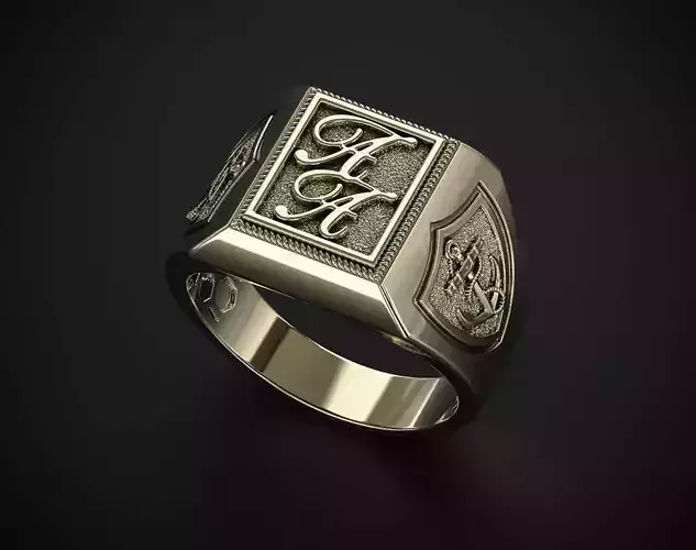 SIGNET RING WITH ANCHORS