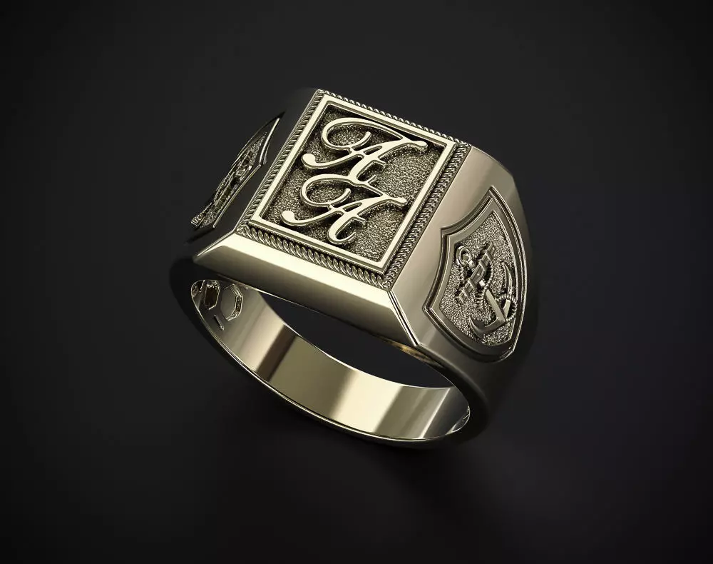SIGNET RING WITH ANCHORS 3D print model_0