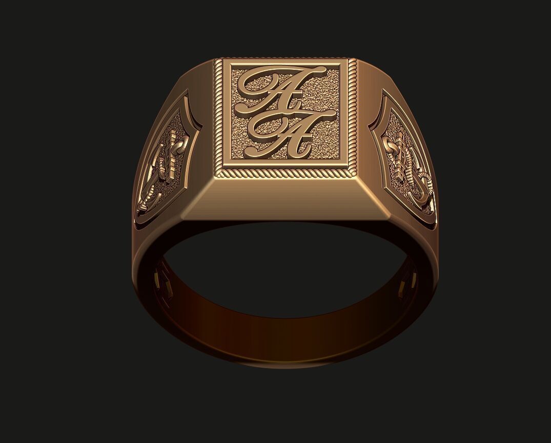 SIGNET RING WITH ANCHORS 3D print model_6