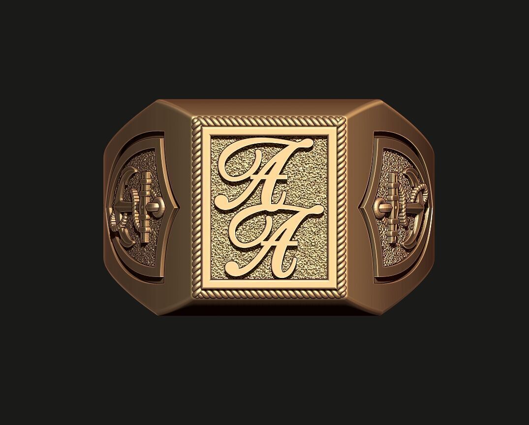 SIGNET RING WITH ANCHORS 3D print model_4
