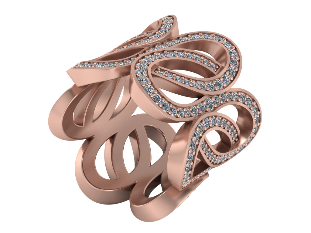 Gold Diamond Swirl Statement Ring - High-Detail 3D Model 3D print model_32