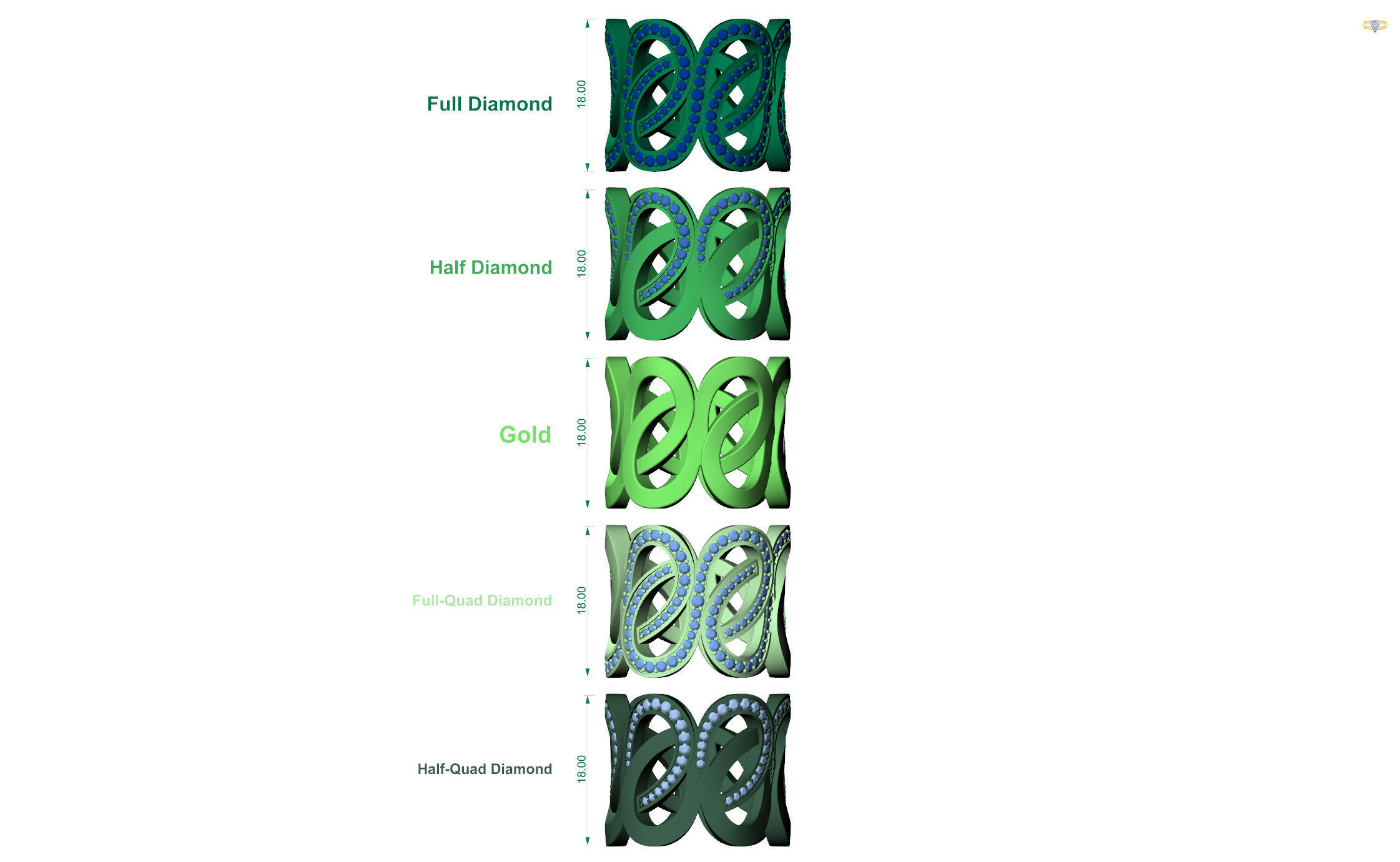 Gold Diamond Swirl Statement Ring - High-Detail 3D Model 3D print model_5