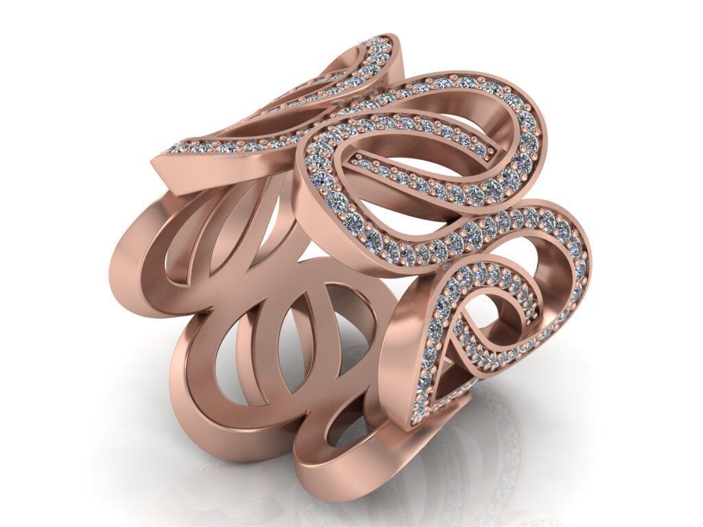 Gold Diamond Swirl Statement Ring - High-Detail 3D Model 3D print model_31