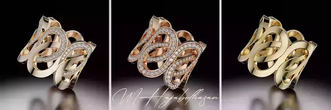 Gold Diamond Swirl Statement Ring - High-Detail 3D Model 3D print model