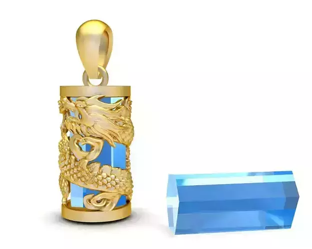 Chinese Dragon Wrapped Crystal Gems Pendant 