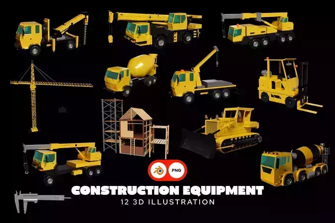Construction Equipment 3D Object Illustration Pack