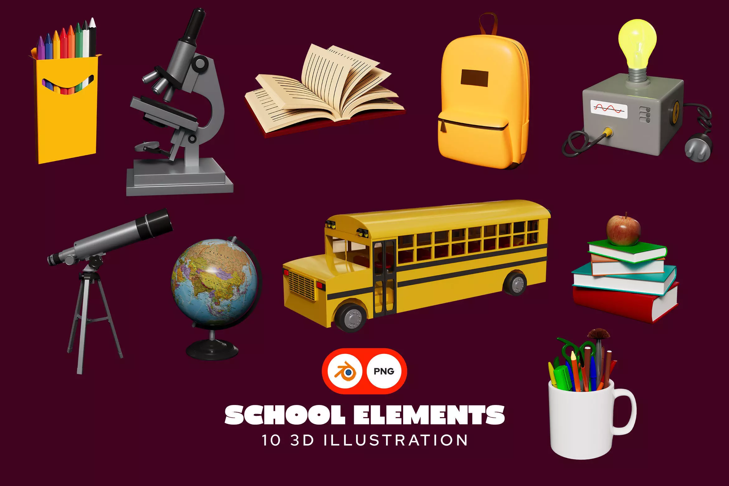 School Elements 3D Icons Low-poly 3D model_0
