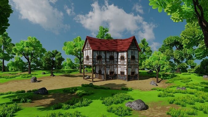 Medieval House With Environment Low-poly 3D model